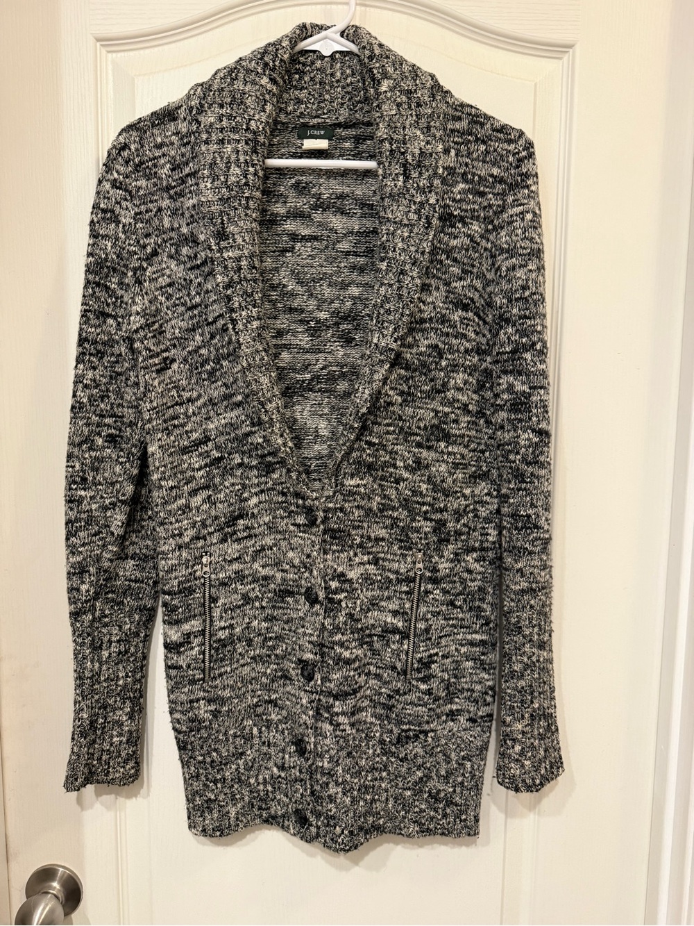 J.Crew S Marled Merino Wool Shawl Collar Long Cardigan Zip Pockets
